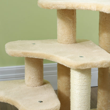 PawHut Cat Tree 2 in 1 Pet Stairs w/ Scratching Tickling Post, Toy Balls, for Bed, Sofa, Couch, Beige