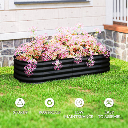 Flexible Galvanised Steel Raised Garden Bed | Safety Rubber Edging | Open Bottom | Configurable Round Oval or Oblong | 150x62x30cm | For Flowers Herbs & Succulents | Black