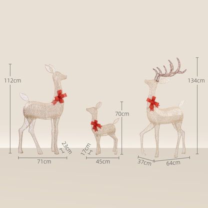 Lighted Reindeer Christmas Decorations Outdoor, 3-Piece Light Up Deer Family Set of 3 with 283 LED Lights for Indoor, Lawn, Garden, Gold Tone