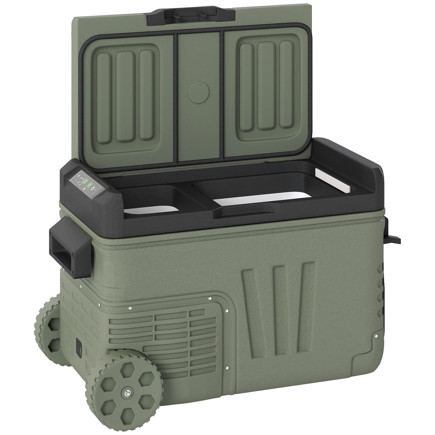 33L Camping Fridge Freezer Dual Zone, Portable Car Fridge 12V/24V DC & 100-240V AC, Electric Cool Box -20℃-20℃ with Wheels and LED Light