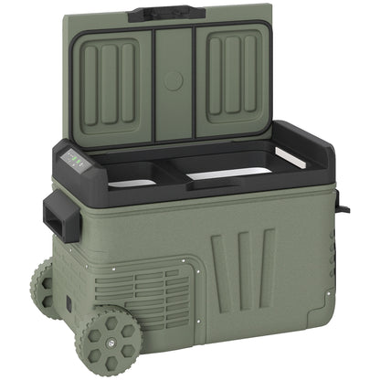 33L Camping Fridge Freezer Dual Zone, Portable Car Fridge 12V/24V DC & 100-240V AC, Electric Cool Box -20℃-20℃ with Wheels and LED Light