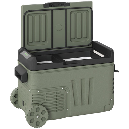 33L Camping Fridge Freezer Dual Zone, Portable Car Fridge 12V/24V DC & 100-240V AC, Electric Cool Box -20℃-20℃ with Wheels and LED Light