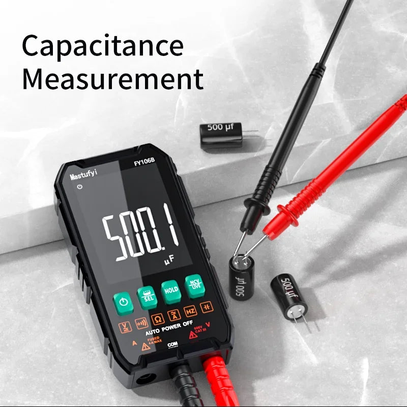 MASTFUYI Mini Digital Multimeter Smart Electrician Tester for DC/AC Voltage Capacitance Ohm Hz NCV Professional Multitester