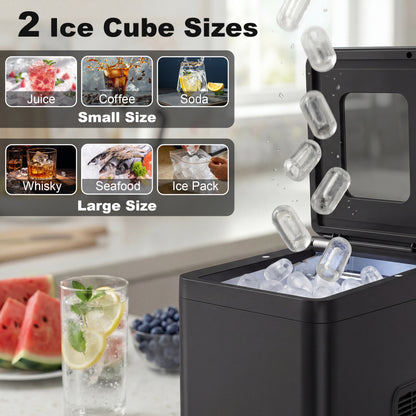 Countertop Ice Maker Machine – 9 Cubes in 7 Mins, 12kg/24hr, 1.5L Tank, Touchscreen, Self-Cleaning, 2 Bullet Sizes, Quiet 46dB – Black