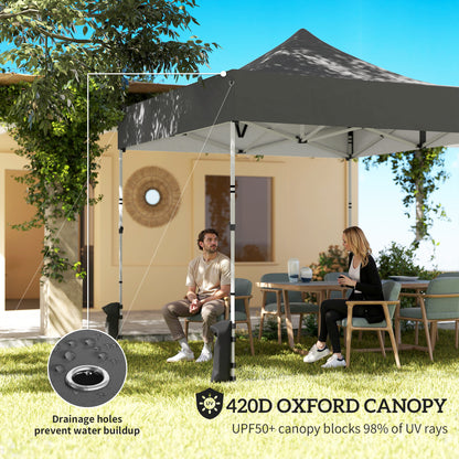 3x3m Heavy-Duty Peak-Top Pop-Up Gazebo | 420D UPF50+ Oxford Fabric | 4 Removable Sidewalls | Zipper Door & Windows | 3-Height Adjustment | 8 Drainage Holes | 4 Sandbags, 4 Guy Ropes & 8 Stakes | Wheeled Carry Bag | Dark Grey