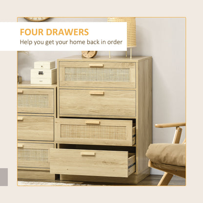 Chest of Four Rattan Weave Panel Drawers - Wood-Effect