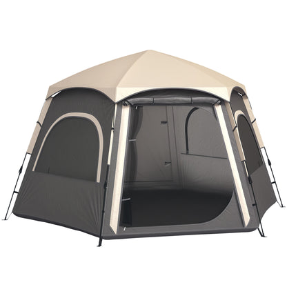 Instant Camping Tent, 2/3/4 Person Easy Setup Family Tent with Vestibule, Rainfly, 4 Mesh Windows & 2 Doors, Hexagonal Design, Waterproof