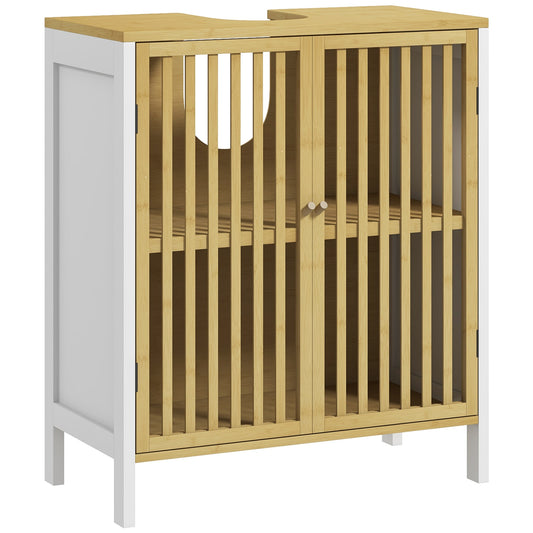 Bamboo-Blend Retro Vintage Style Cut-Out Under Sink Cabinet