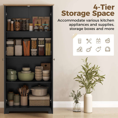 Freestanding Kitchen Cupboard | 172cm | 4 Shelves | 2 Doors | Wall Fixings | 30kg per Tier | MDF | Black