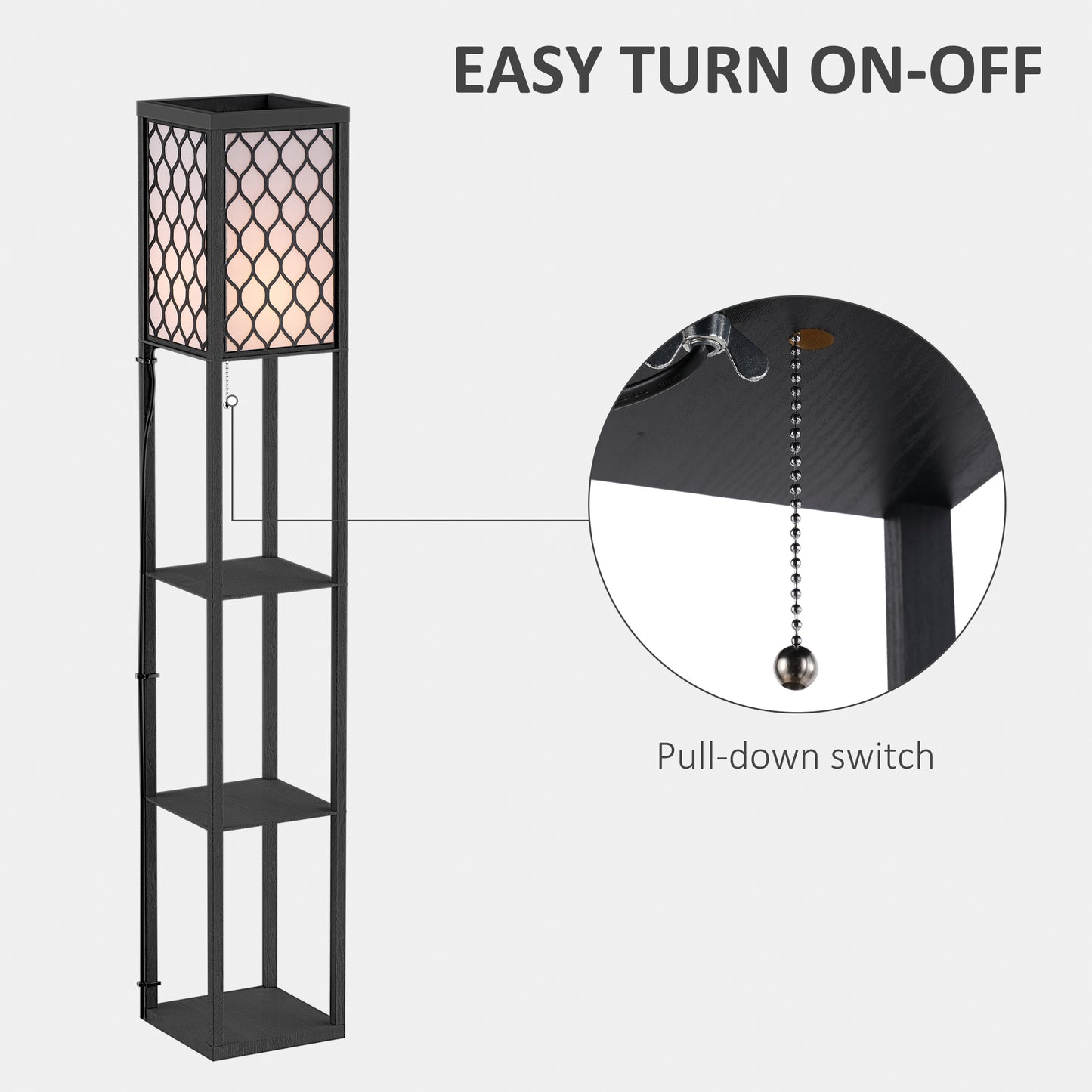 Set of 2 Floor Lamps with 3 Shelves | Honeycomb Shade | E27 | 160cm | Black