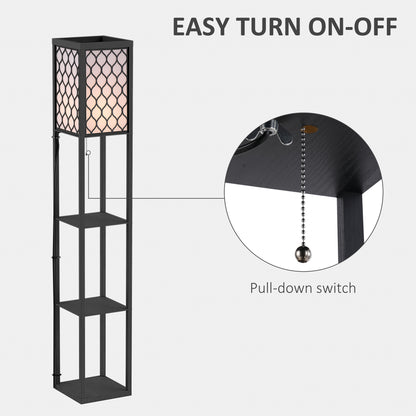 Set of 2 Floor Lamps with 3 Shelves | Honeycomb Shade | E27 | 160cm | Black