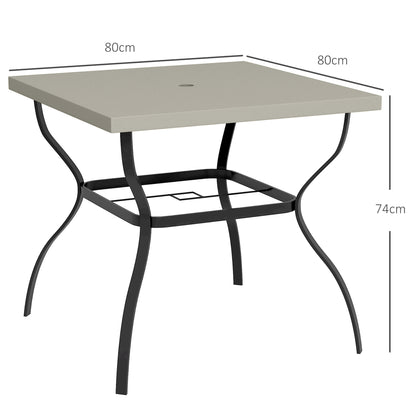 Outsunny Dia. 80cm Square Garden Dining Table with Umbrella Hole, Outdoor Dining Table with Marble Effect Top for 4 People, Black