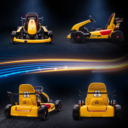 Electric Go Kart with Adjustable Footrest, Reversing Steering Wheel, Kids Ride-On Racing Go Kart with 12V Rechargeable Battery, 2 Speeds, Remote, Light Music Horn, Toy for Boys Girls