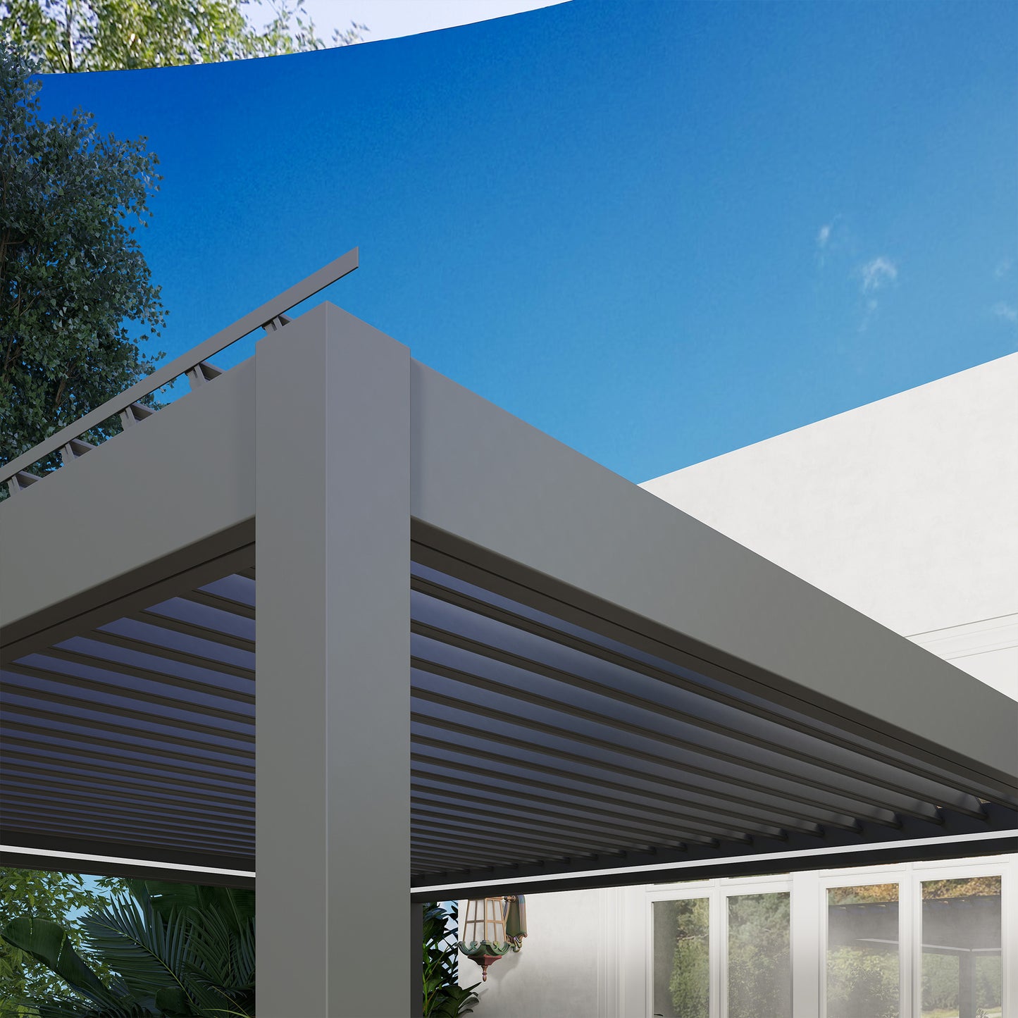 3 x 3(m) Electric Louvered Pergola with LED Lights, Aluminium Pergola Hardtop Gazebo with Remote, Adjustable Roof and Drainage System