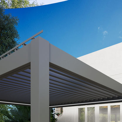 3 x 3(m) Electric Louvered Pergola with LED Lights, Aluminium Pergola Hardtop Gazebo with Remote, Adjustable Roof and Drainage System