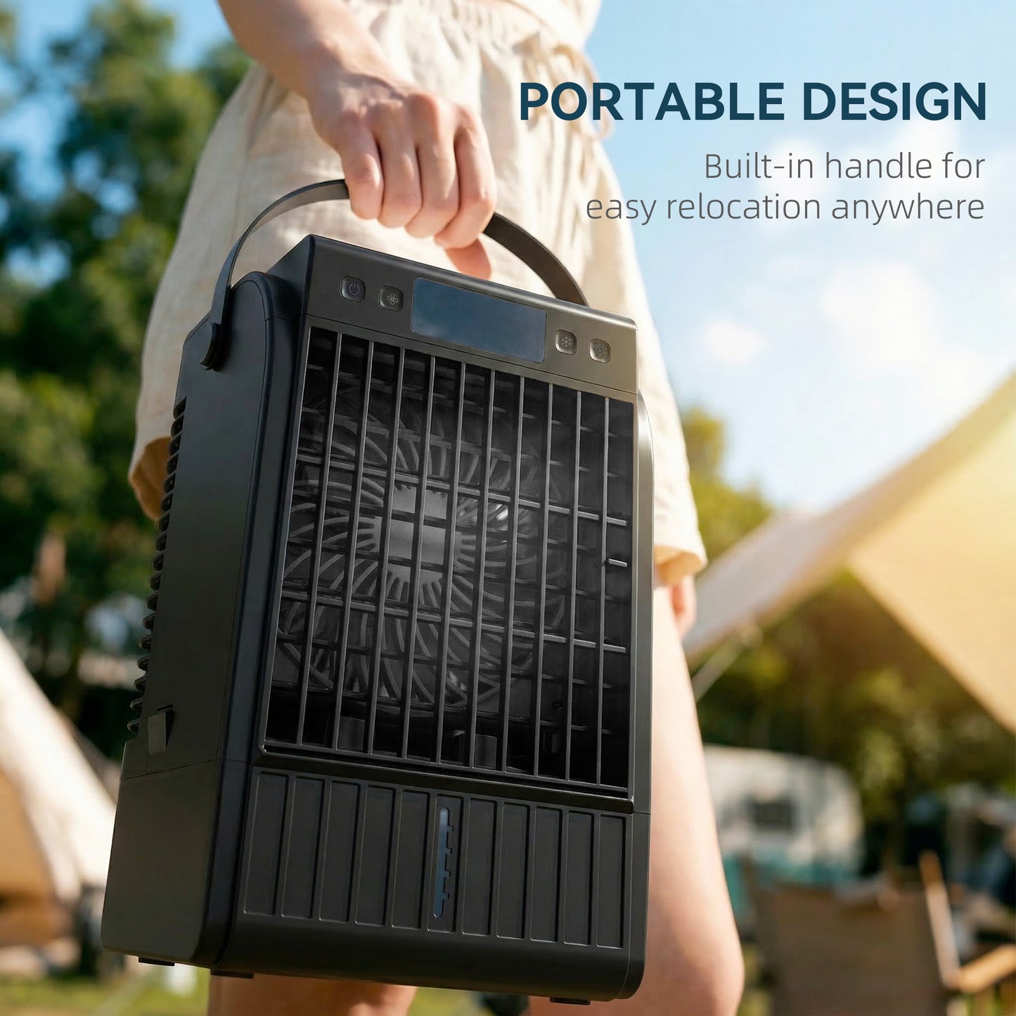 Portable Air Conditioner, 4-in-1 Mini Air Cooler with 4 Wind Speed, 2 Cool Mist, RGB 7 LED Light, Black / White