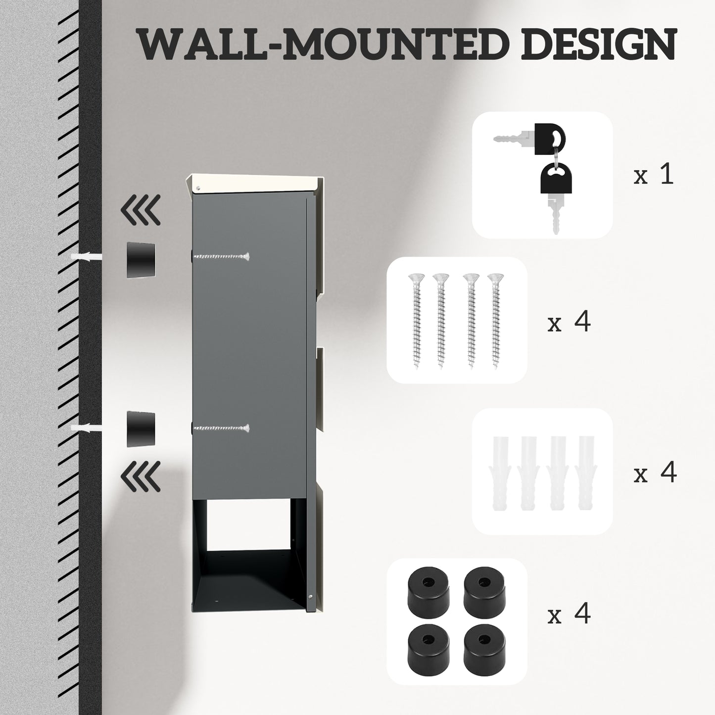 Wall Mounted Post Box with Viewing Window, 2 Lock, Modern Galvanised Steel Mailbox with Copper Core, Weatherproof Letterbox for Outdoor Use