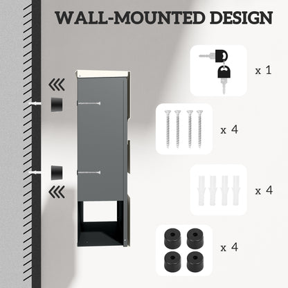 Wall Mounted Post Box with Viewing Window, 2 Lock, Modern Galvanised Steel Mailbox with Copper Core, Weatherproof Letterbox for Outdoor Use