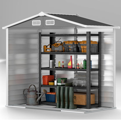 7 x 4ft Metal Garden Shed, Galvanised Steel Shed W/ Double Lockable Doors, Vents and Gloves, Outdoor Tool Storage Shed for Garden, Patio, Dark Grey