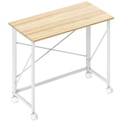 80 cm Folding Desk on Wheels - Natural Tone