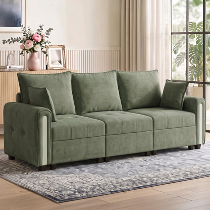 3-Seater Velvet Sofa with Lift-Up Storage | 228Wx68Dx88H cm | 190cm Wide Seat | 15cm Seat Cushion | 20cm Back Cushion | 15cm Arms | Multilayer Board & Metal Frame | 360kg | Living Room | Dark Green