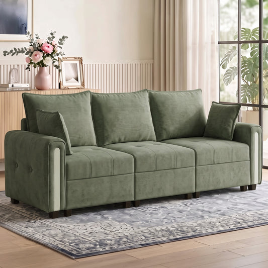 3-Seater Velvet Sofa with Lift-Up Storage | 228Wx68Dx88H cm | 190cm Wide Seat | 15cm Seat Cushion | 20cm Back Cushion | 15cm Arms | Multilayer Board & Metal Frame | 360kg | Living Room | Dark Green