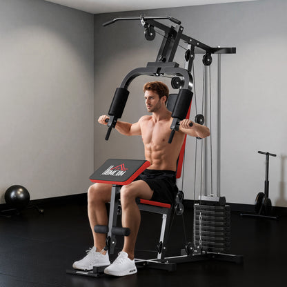 Home Multi-Gym Station | 65kg Weight Stack | Pec Fly | Lat Pulldown | Leg Curl & Extension | Black | 110kg Max