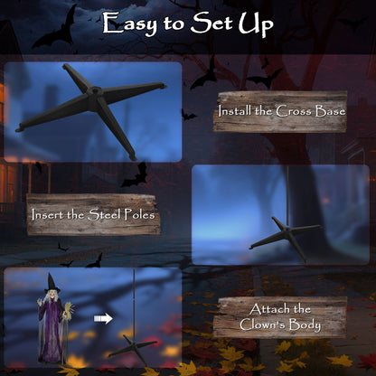 183 cm Life Size Halloween Animated Standing Witch & Broomstick with Glowing LED Eyes, Spooky Witch Scary Halloween Decorations, Battery Operated, Indoor Party Props