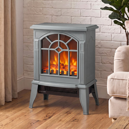 Electric Fireplace Stove | Grey Freestanding 2000W Heater with 3D LED Flame Effect
