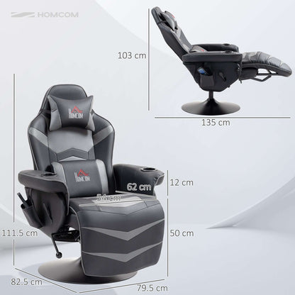 Massage Recliner Chair with Remote, PU Leather Recliner Armchair with Cup Holders and Side Pockets, Racing Style Reclining Chair - Grey