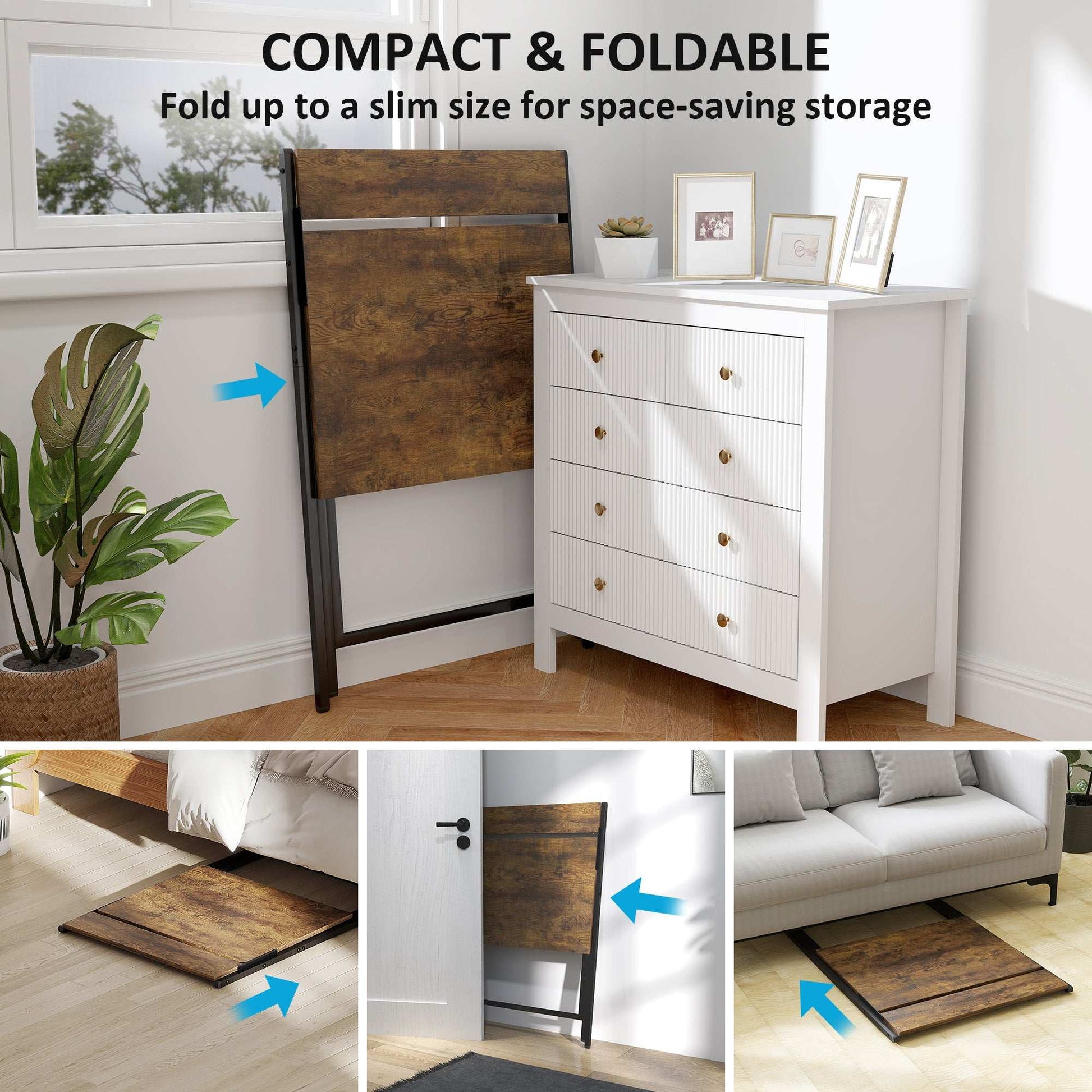 70 cm Folding Computer Desk with Monitor Shelf - Rustic Brown