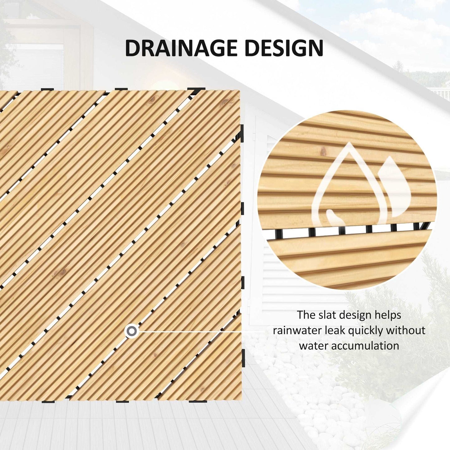 27 Piece Wooden Interlocking Decking Tiles, 30 x 30 cm Anti-slip Outdoor Flooring Tiles, 0.81㎡ per Pack, All Weather Use For Patio, Hot Tub, Yellow