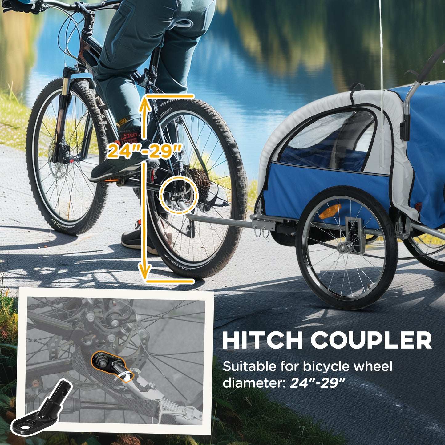 2 Seat Bike Trailer with 5 Point Harness, Baby Bike Stroller with Safety Flag, Reflectors, for 18+ Months