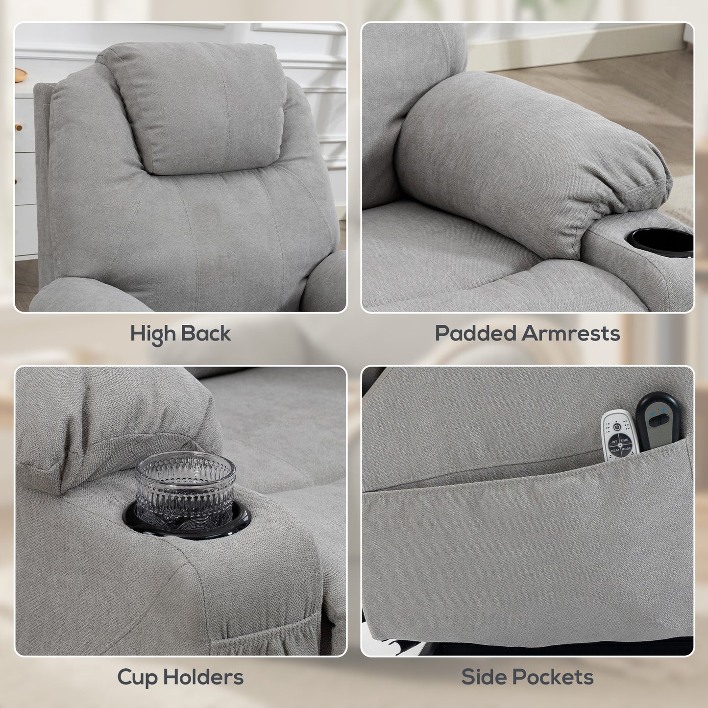 Power Lift Recliner Chair with Pocket Spring, Electric Lift Chair with Wide Backrest, Light Grey