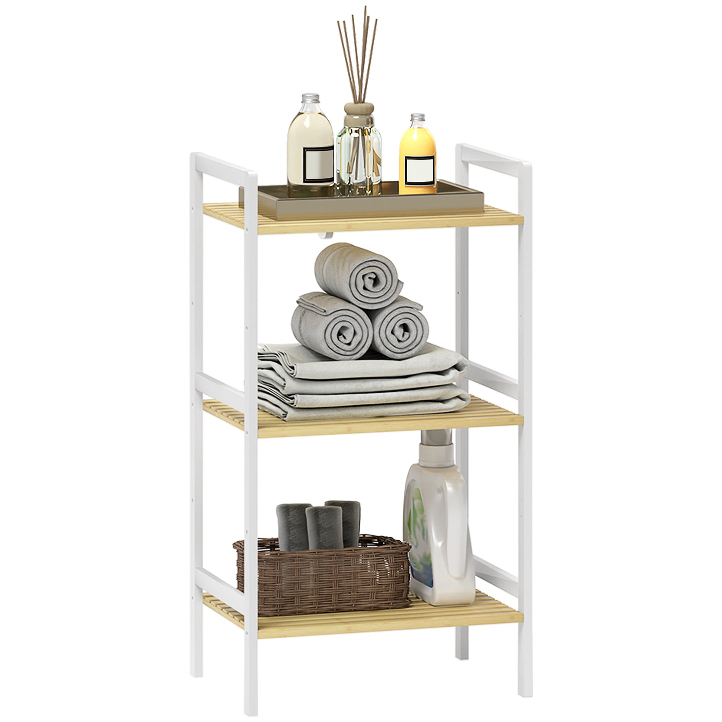 Three-Tier Bamboo Adjustable Shelf Storage Unit
