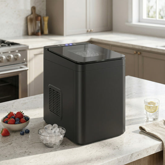 Countertop Ice Maker Machine – 9 Cubes in 7 Mins, 12kg/24hr, 1.5L Tank, Touchscreen, Self-Cleaning, 2 Bullet Sizes, Quiet 46dB – Black