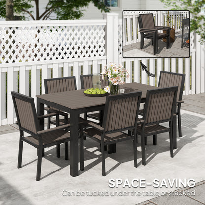 6 Seater Garden Dining Set with Stackable Chairs, Aluminium Frame, Rectangular Plastic Top, Garden Furniture Set, Outdoor Dining Table and Chairs