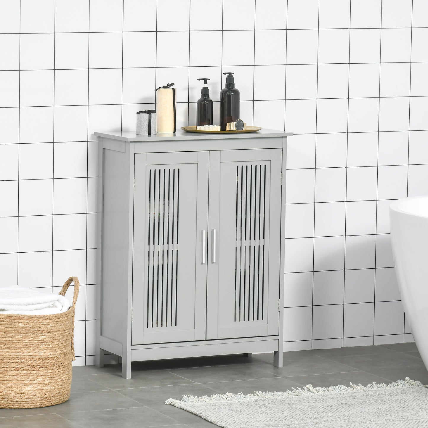 Kleankin Modern Bathroom Floor Cabinet - Grey
