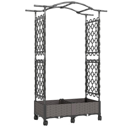 Raised Garden Bed on Wheels with Arch & Side Trellis | 2 Planter Boxes 48L Total | PE-Coated Steel | 8 Drainage Holes | 6 Wheels | 10kg per Box | 102x40x155cm | Black