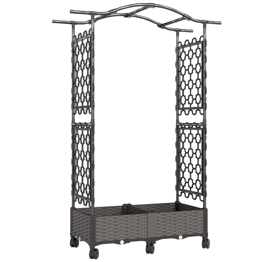 Raised Garden Bed on Wheels with Arch & Side Trellis | 2 Planter Boxes 48L Total | PE-Coated Steel | 8 Drainage Holes | 6 Wheels | 10kg per Box | 102x40x155cm | Black