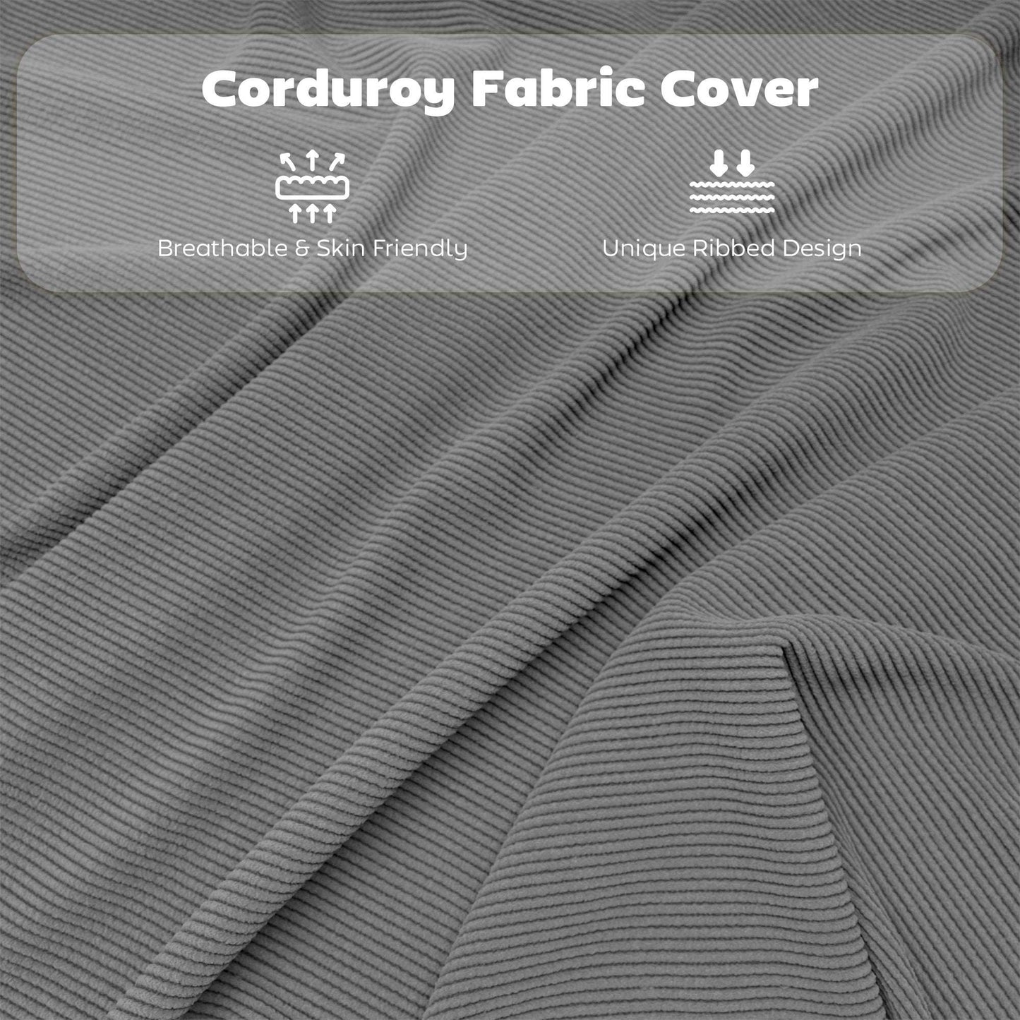 Set of 4 Folding Corduroy Chairs | High Back | Padded Seat & Back | Steel Frame | 120kg | No Assembly | Grey