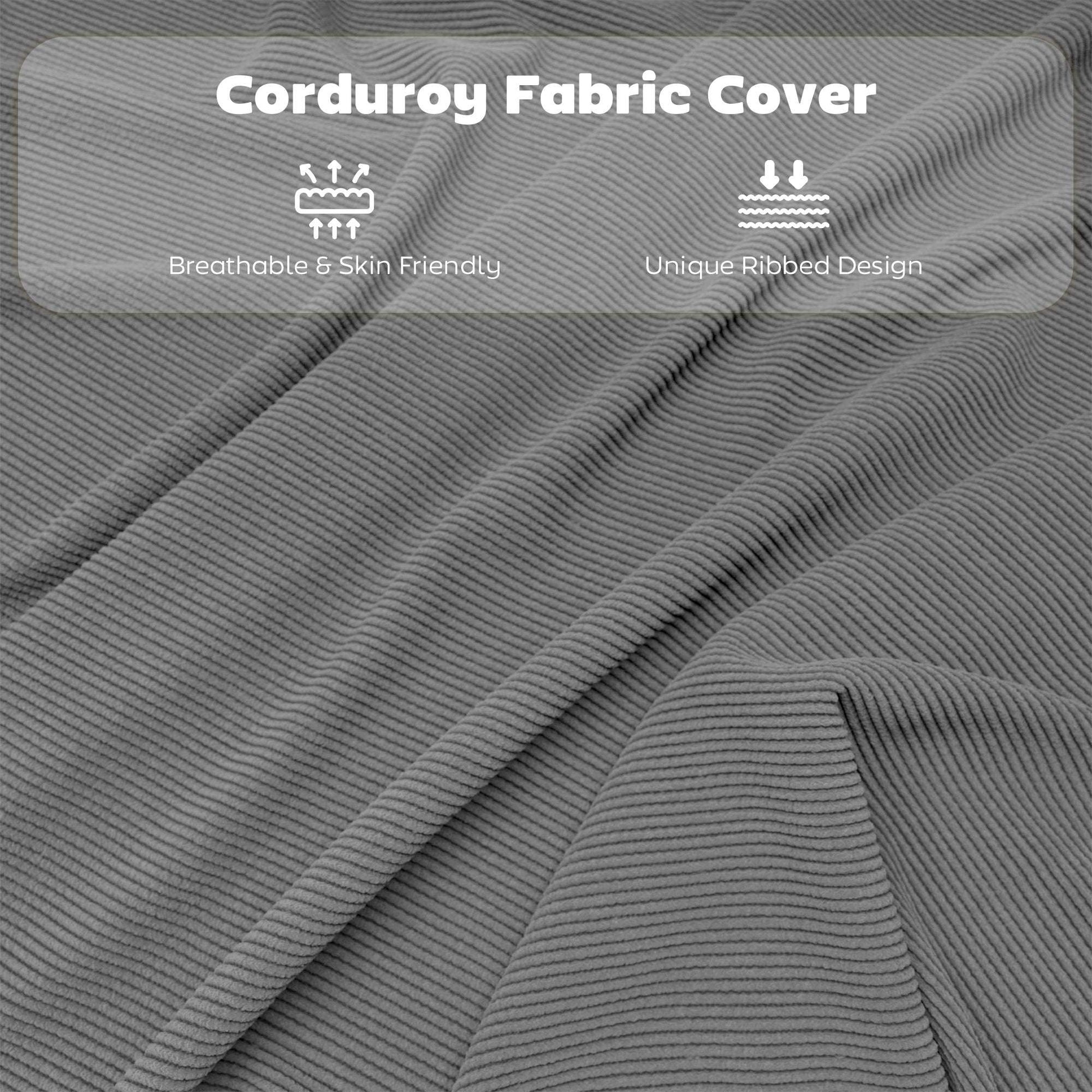 Set of 4 Folding Corduroy Chairs | High Back | Padded Seat & Back | Steel Frame | 120kg | No Assembly | Grey
