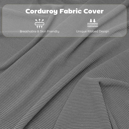 Set of 4 Folding Corduroy Chairs | High Back | Padded Seat & Back | Steel Frame | 120kg | No Assembly | Grey