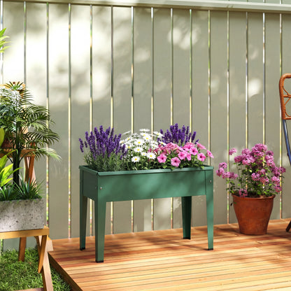 Metal Raised Garden Planter on Legs | Powder-Coated | Drainage Hole | Rubber Feet | 20kg Capacity | 20L Soil | Ideal for Balconies & Patios | 60x27x45cm | Green