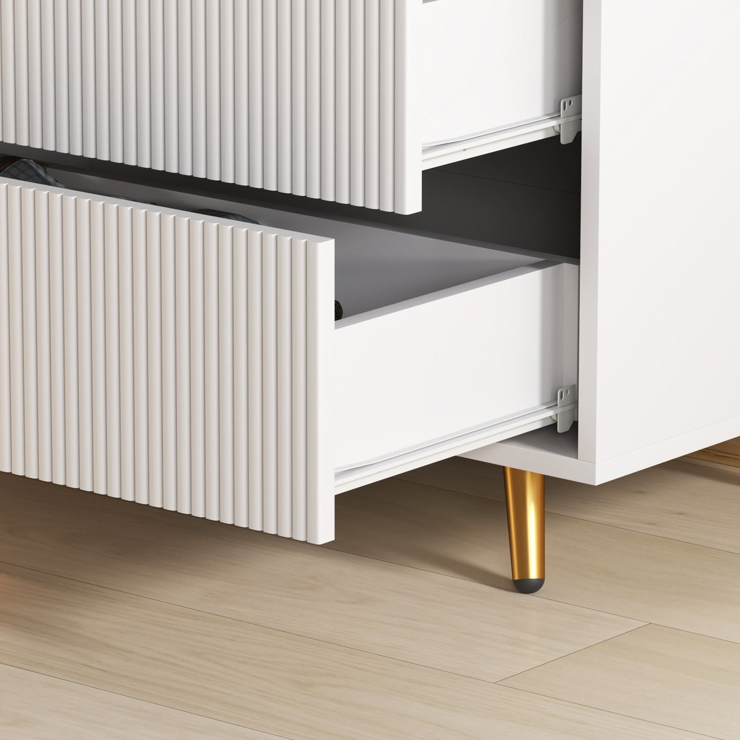 Elegant Four-Drawer Bedside Table - White