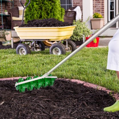 Rolling Lawn Aerator, Manual Grass Spike Roller, Heavy Duty Garden Aerator with 3 Piece Detachable Handle and T-bar Grip, Outdoor Garden Lawn Tool