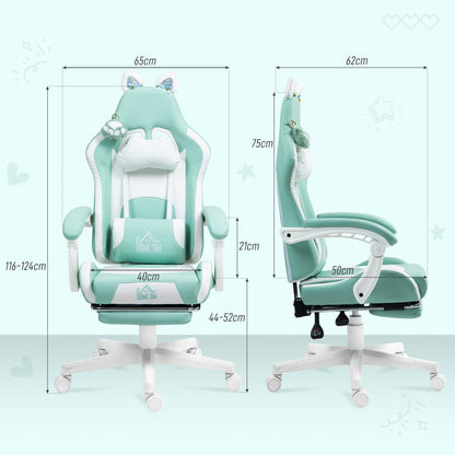 Cat Ear and Paw Reclining Office Chair, with Footrest - Light Blue/White