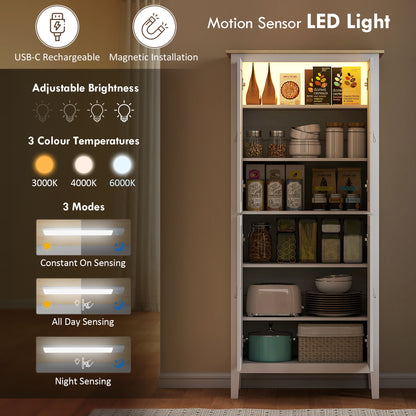 176.5 cm Tall Pantry Cupboard with Motion Sensor LED Light - White