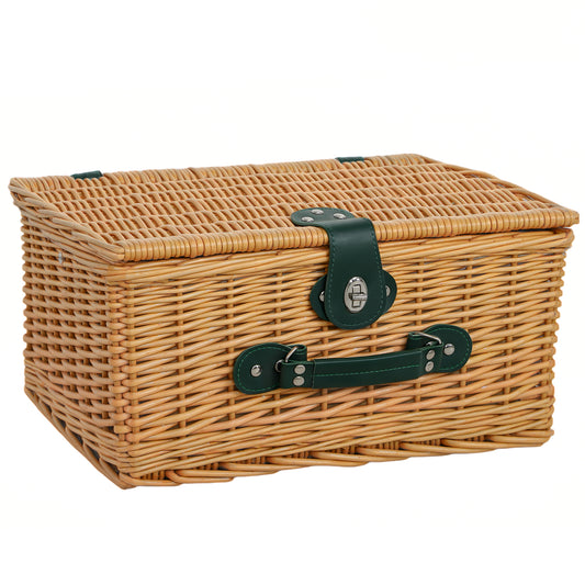 Wicker Picnic Basket for 2 Person with Cooler Compartment, Picnic Hamper with Cutlery Service Kits and Carry Handle for Camping, Outdoors