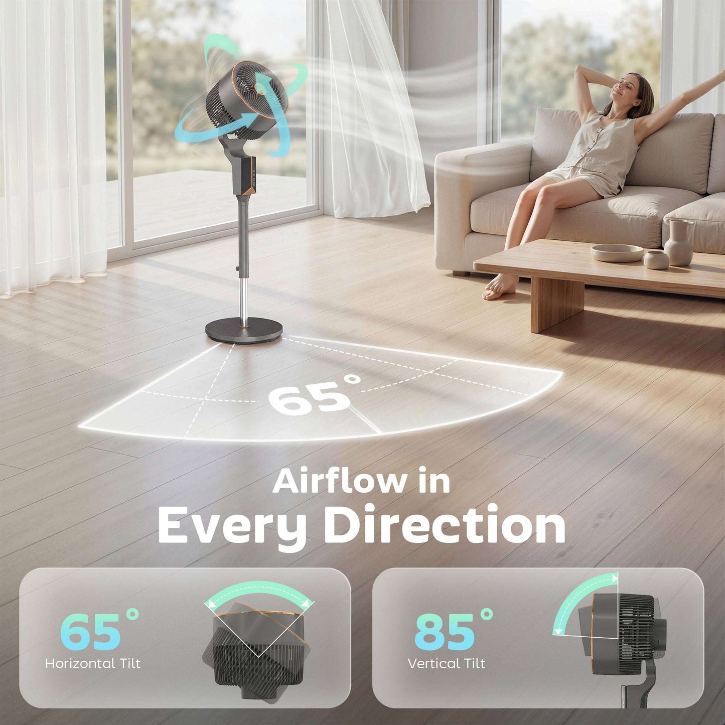 Pedestal Standing Fan | 20dB Sleep Mode | 8 Speeds | 17.1m³/min Airflow | 85° Oscillation | Aromatherapy Pad | Detachable Grill | 5m Remote | 12H Timer | 60W | 115cm | Grey